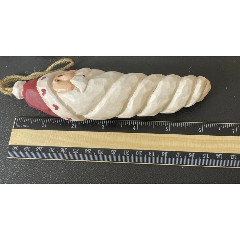 Wood Style Spiral Shaped Santa Claus Holiday Christmas Ornaments Set Of 2 Hearts